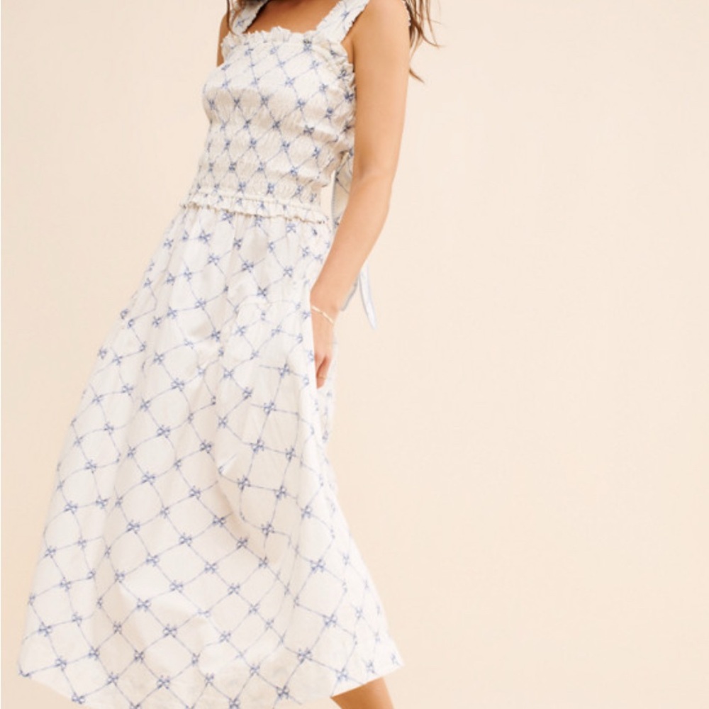 Damson Madder Blue and White Bow Maxi Dress